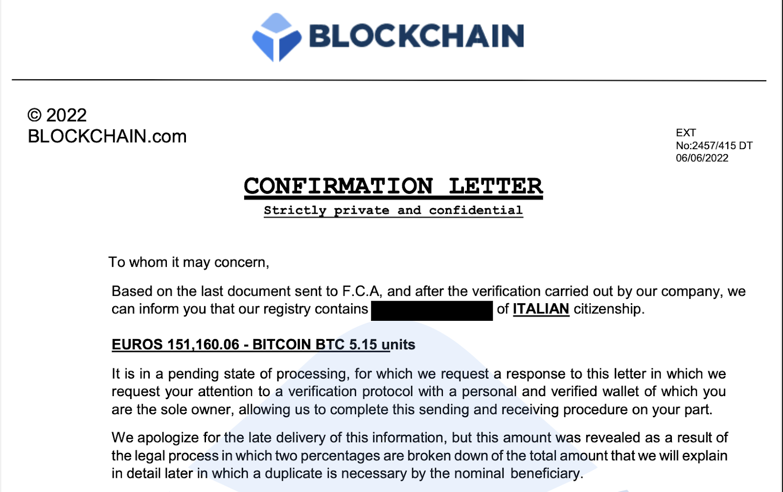 lettera piattaforma Blockchain
