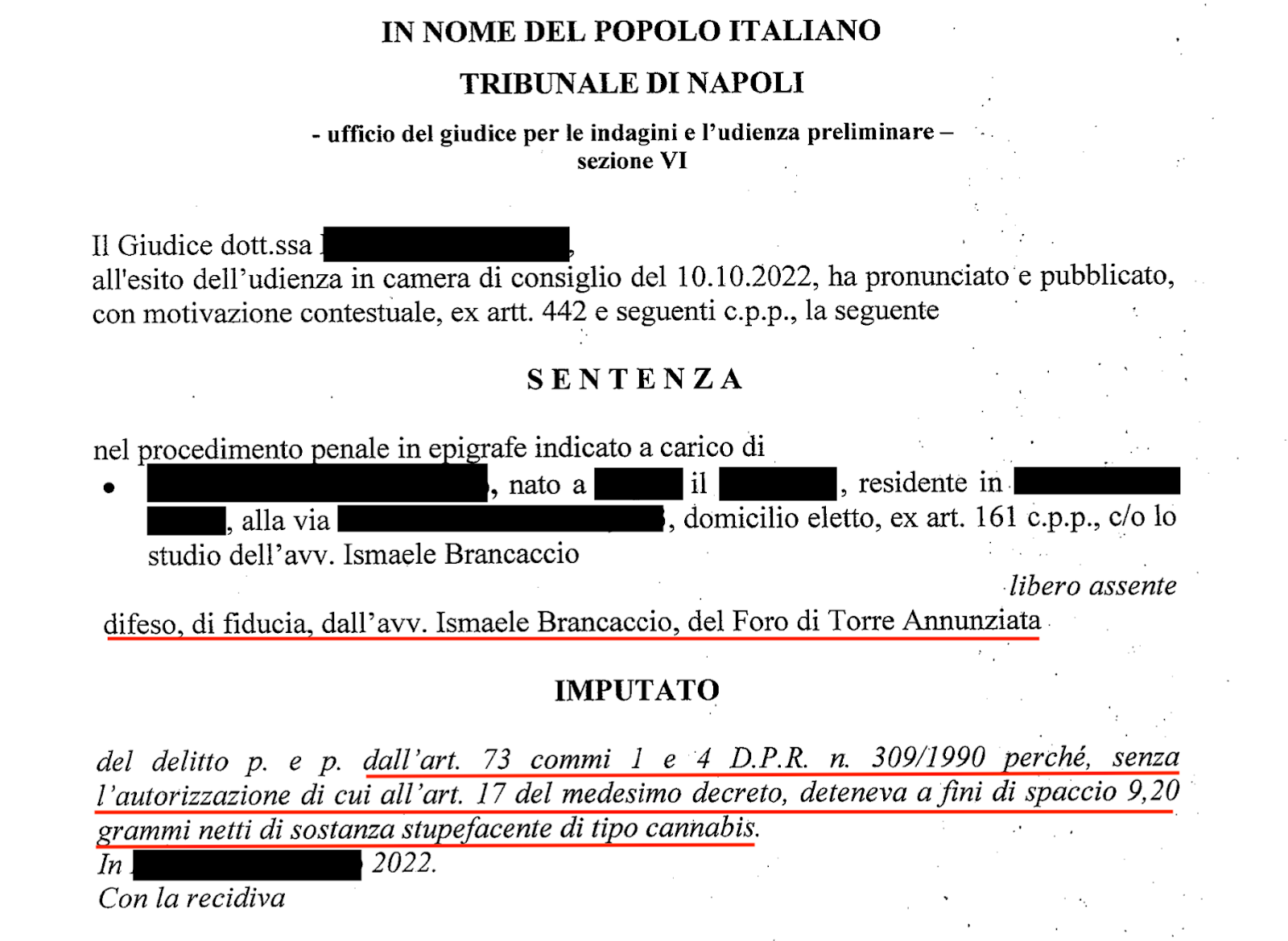 Sentenza Processo per Droga