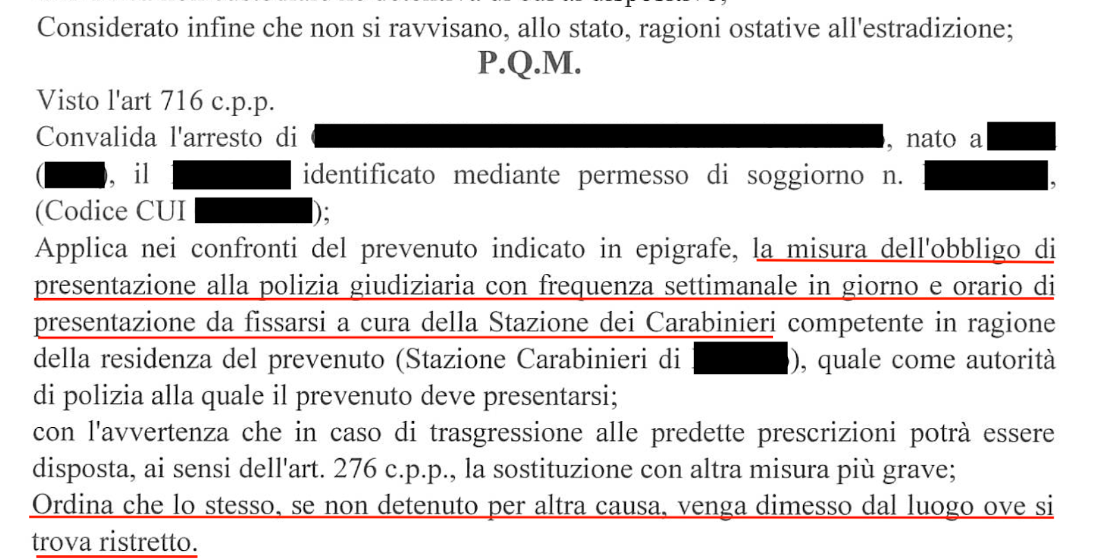 scarerazione arresto Interpol art 716
