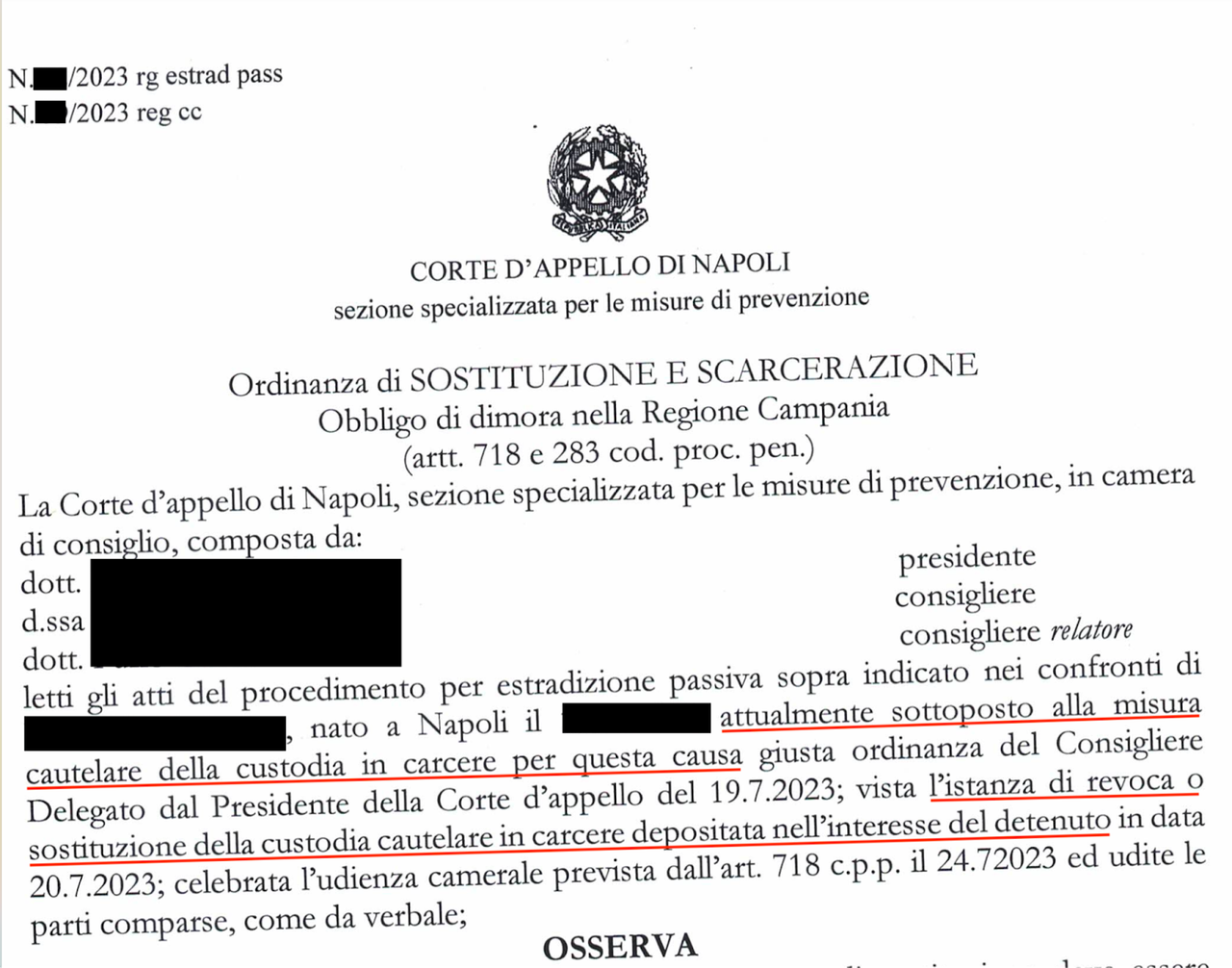 estradizione ordinanza scarcerazione