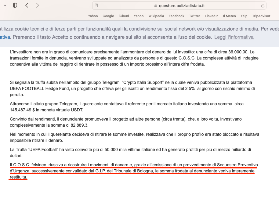 Sequestro criptovaluta questura