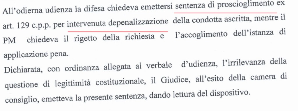 Sentenza di proscioglimento