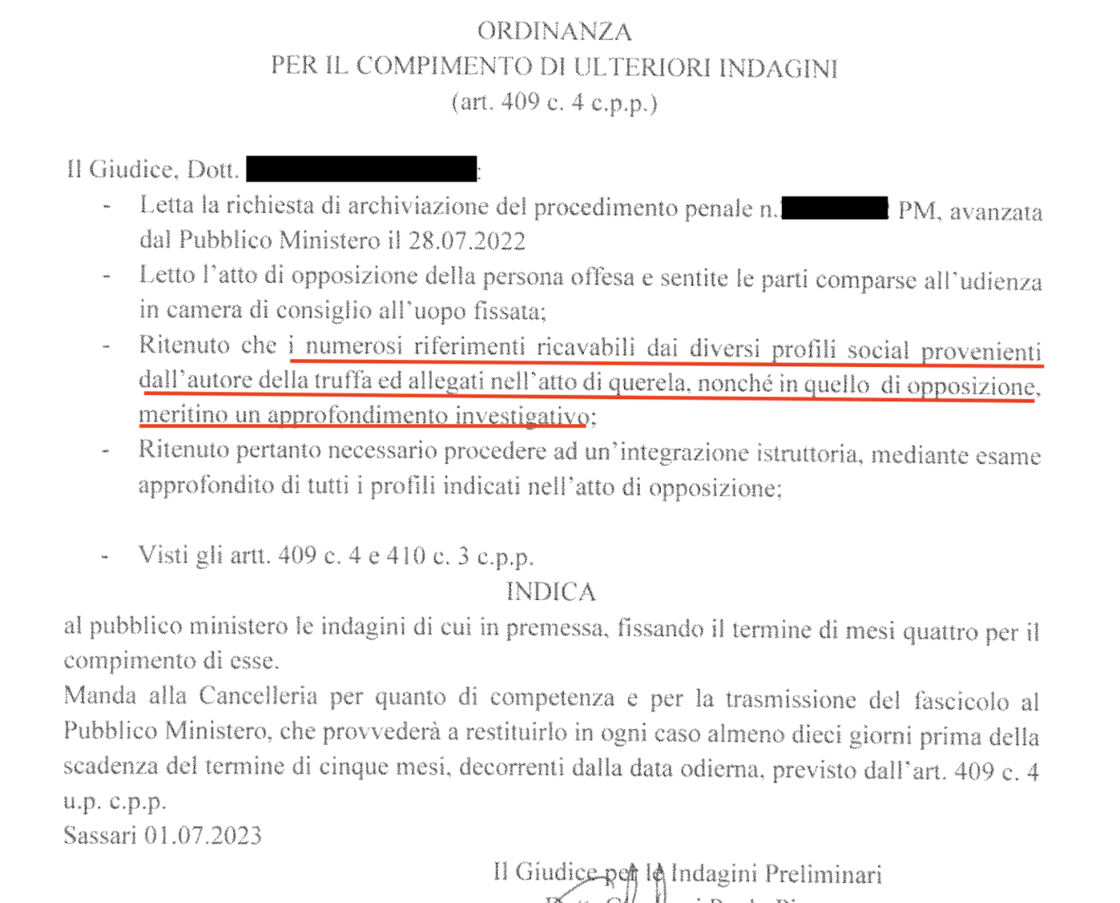 ordinanza richiesta archiviazione