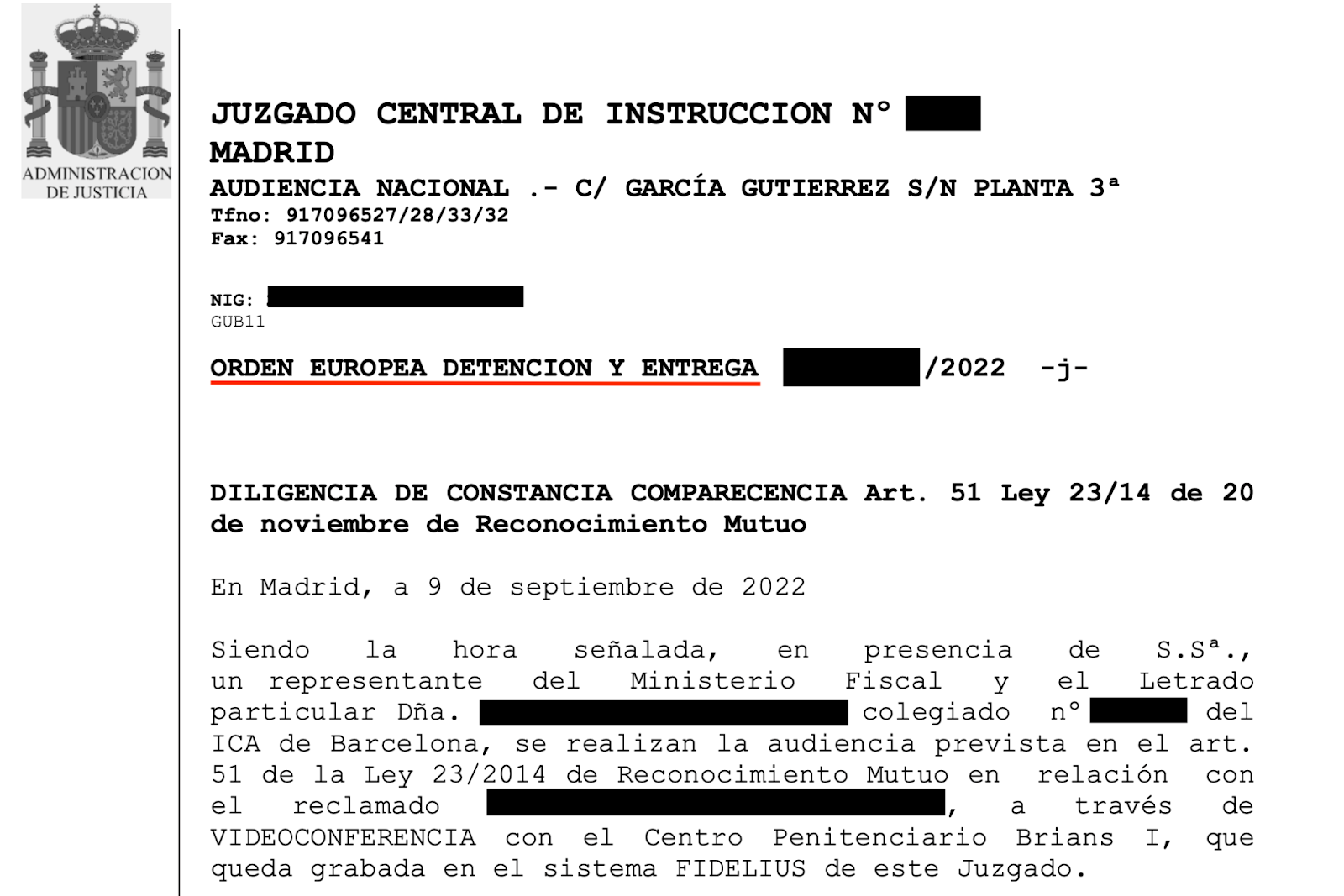 Mandato arresto Spagna 