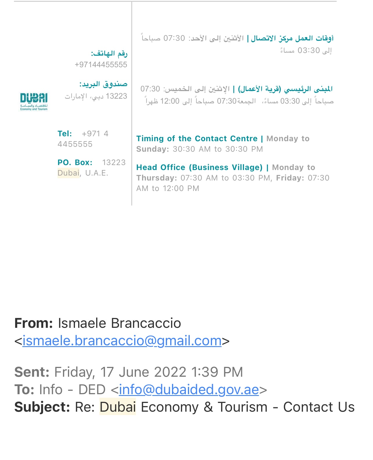 Dubai contatto Economy Tourism 