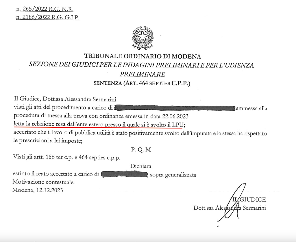 ordinanza messa alla prova