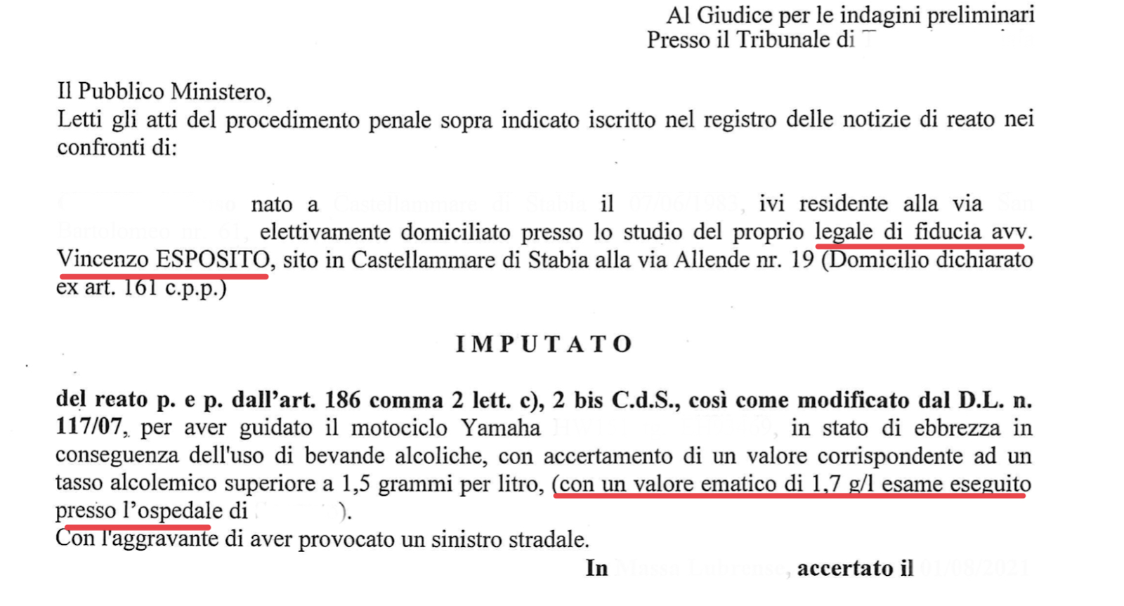 accusa guida stato di ebbrezza