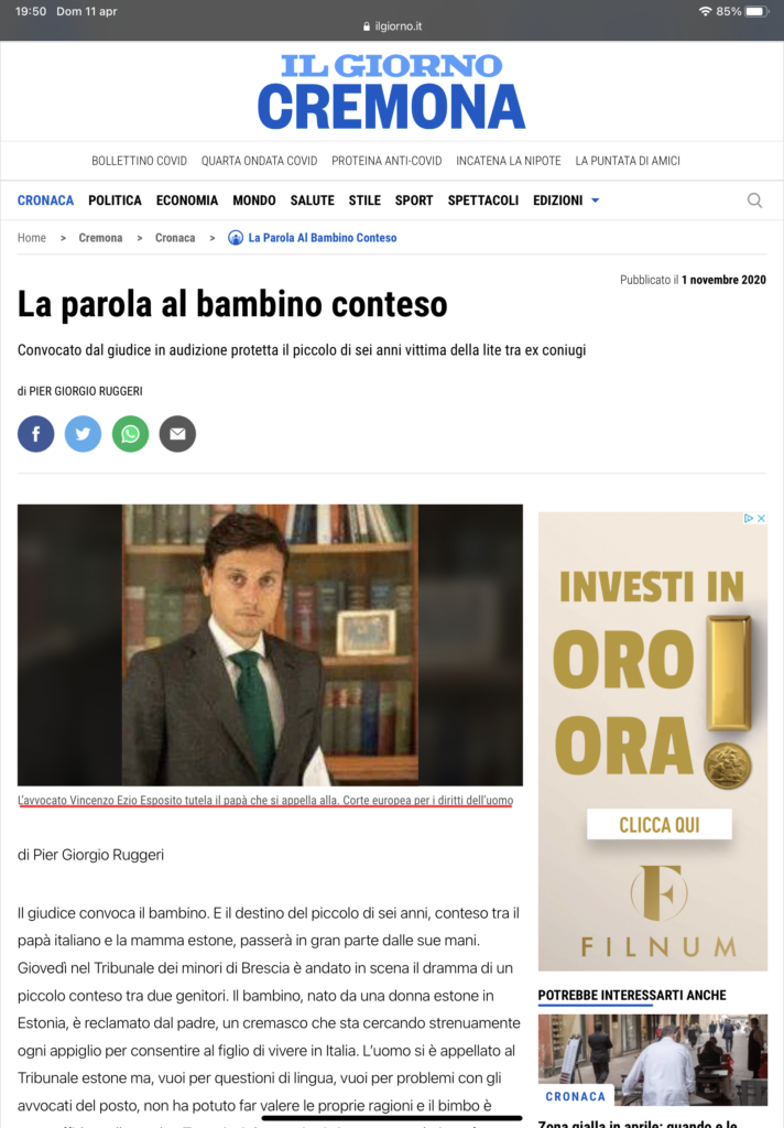 Il giorno Cremona – La parola al bambino conteso