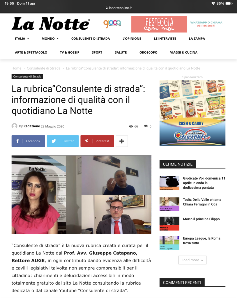 La rubrica ”Consulente di strada” informazione di qualità con il quotidiano La Notte