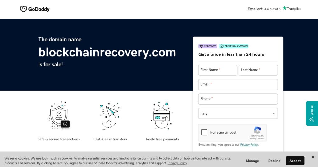 blockchainrecovery.com: attenzione alla truffa. Falso trading on line