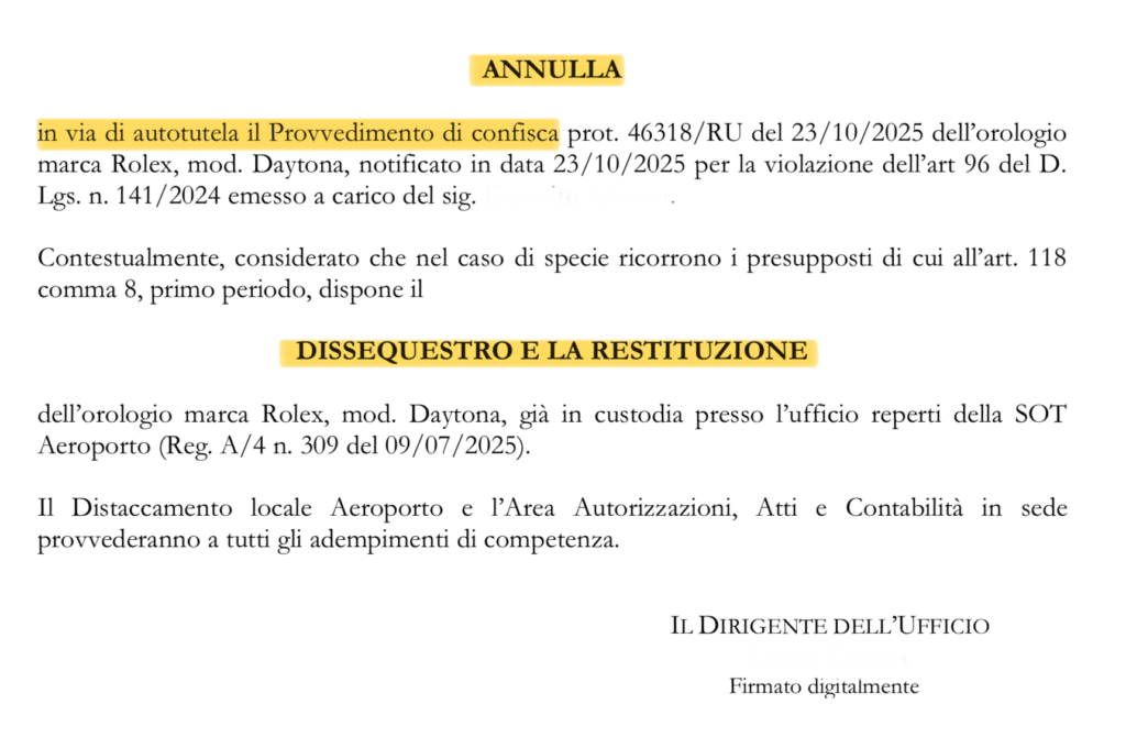 Sequestro Rolex in dogana: quando la confisca del bene di lusso diventa illegittima